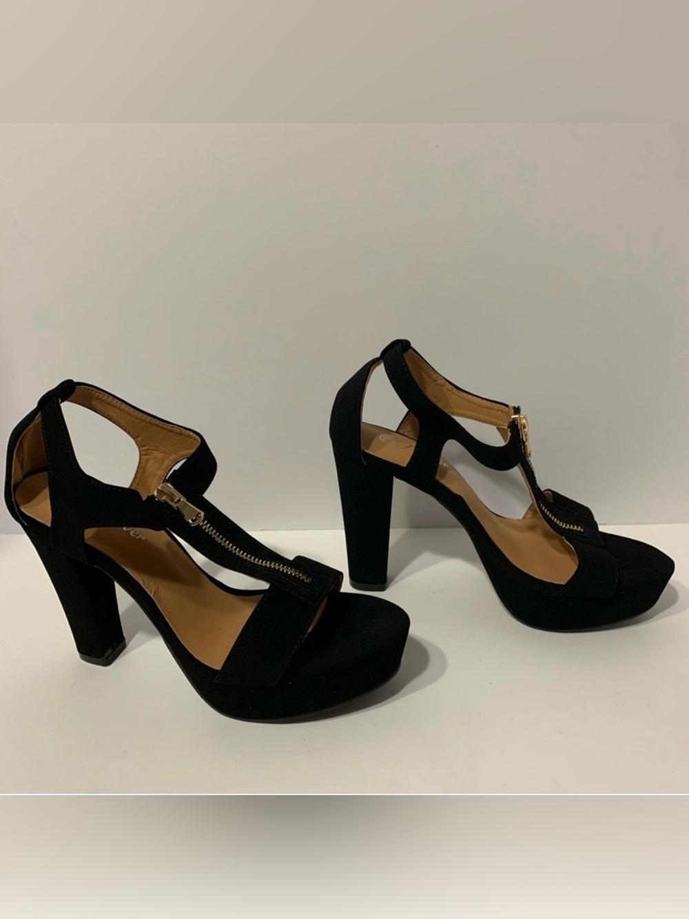 FOREVER black zipper open toe scrappy platform heels women’s size 7.5 Wednesday
